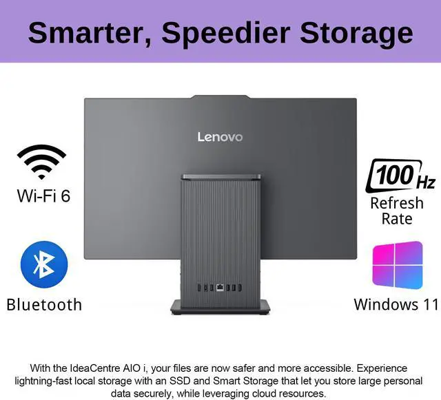 Alt view image 3 of 6 - Lenovo IdeaCentre I Gen 9 All-in-One, 23.8" FHD 100Hz Touchscreen, Intel Core i5-13420H, 8GB DDR5 RAM, 256GB PCIe SSD, Wireless KB & Mouse, HDMI, RJ-45, Wi-Fi 6, Webcam, Win 11 Home, Grey
