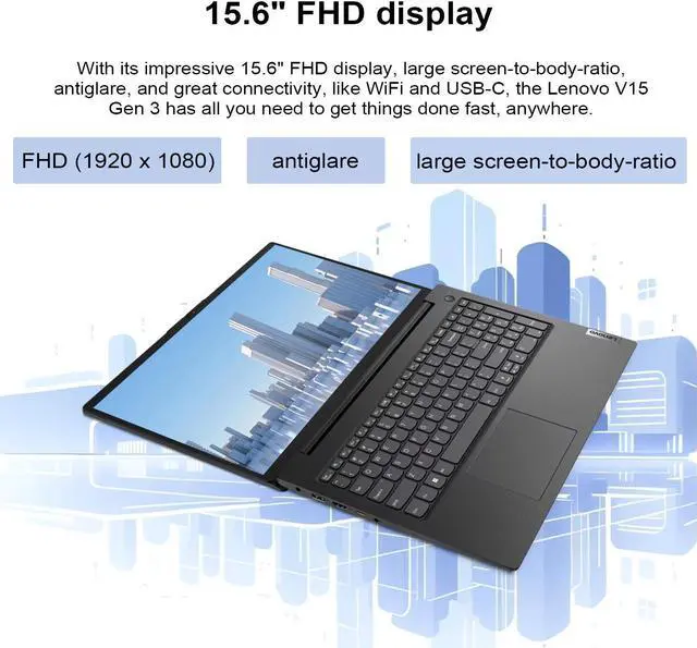 Alt view image 3 of 6 - Lenovo V15 Gen 3 Business Laptop, 15.6" FHD Display, Intel Core i5-1235U, 8GB RAM, 512GB SSD, Webcam, HDMI, RJ-45, Wi-Fi, Windows 11 Home, Black