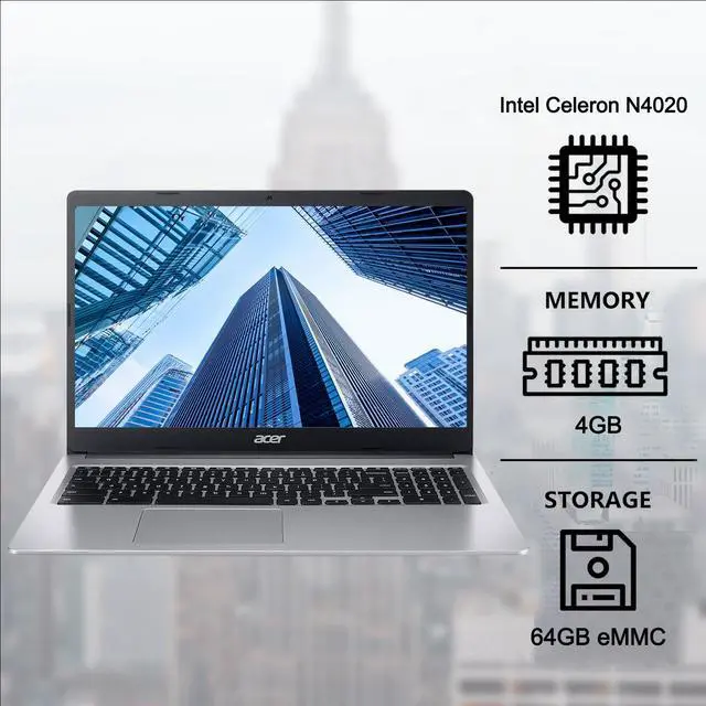 Alt view image 2 of 5 - Acer CB315 Daily Traditional Chromebook, 15.6" HD 1366x768 Non-touch 60Hz, Intel Celeron N4020, Intel UHD Graphics, 4GB RAM, 64GB eMMC, Wi-Fi 5, Chrome OS, Silver