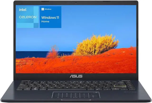 Main image of ASUS E410 Laptop, 14" FHD 1920x1080 Non-touch 60Hz, Intel Celeron N4500, Intel UHD Graphics, 4GB RAM, 64GB Storage, Wi-Fi, Windows 11 Home, Blue