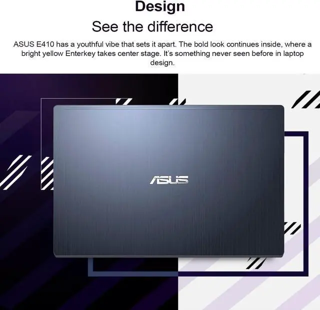 Alt view image 5 of 5 - ASUS E410 Laptop, 14" FHD 1920x1080 Non-touch 60Hz, Intel Celeron N4500, Intel UHD Graphics, 4GB RAM, 64GB Storage, Wi-Fi, Windows 11 Home, Blue