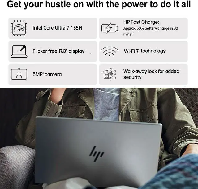 Alt view image 2 of 4 - HP Envy Laptop PC, 17.3" FHD 1920*1080 Touchscreen, Intel Core Ultra 7 155H, NVIDIA GeForce RTX 3050, 16GB DDR5 RAM, 2TB SSD, IR camera, HDMI, Thunderbolt 4, Wi-Fi 7, Windows 11 Home, Grey