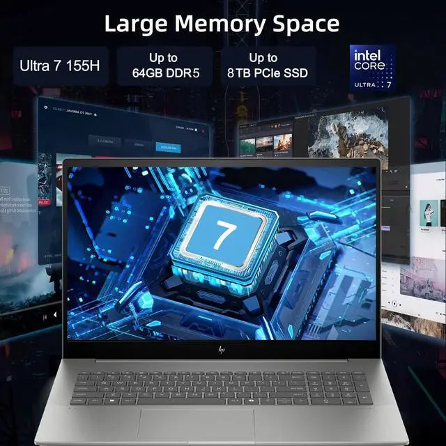 Alt view image 3 of 6 - HP Envy Daily Business Laptop, 17.3" FHD Touchscreen, Intel Core Ultra 7 155H, 64GB DDR5 RAM, 2TB SSD, HDMI, Backlit Keyboard, Wi-Fi 7, Windows 11 Pro, Grey