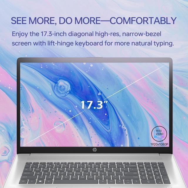 Alt view image 2 of 5 - HP 17t Business-Class Mobility Laptop, 17.3" FHD, Intel Core i7-1355U, 32GB RAM, 2TB SSD, Fingerprint Reader, HDMI, SuperSpeed USB, Wi-Fi 6, Backlit Keyboard, Windows 11 Pro, Silver