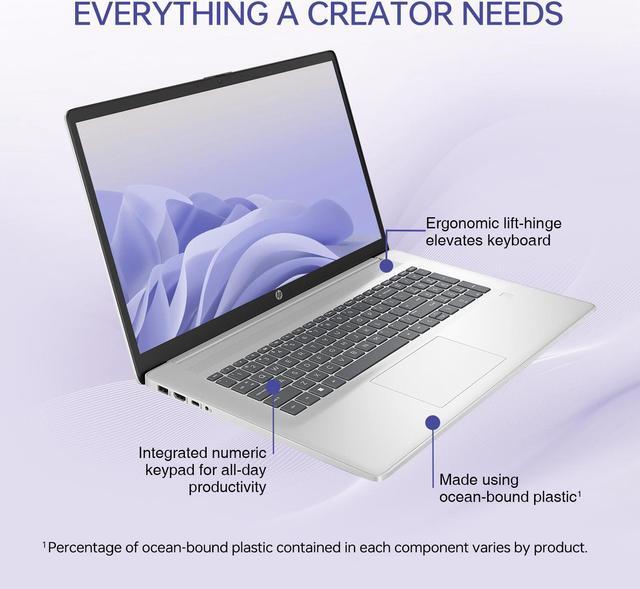 Alt view image 3 of 5 - HP 17t Business-Class Mobility Laptop, 17.3" FHD, Intel Core i7-1355U, 32GB RAM, 2TB SSD, Fingerprint Reader, HDMI, SuperSpeed USB, Wi-Fi 6, Backlit Keyboard, Windows 11 Pro, Silver