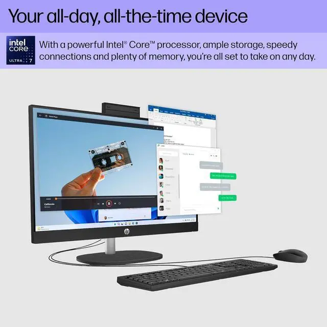 Alt view image 4 of 6 - HP 24" Ultra 7 AI All-in-One Desktop, 23.8" FHD Touchscreen, Intel Core Ultra 7 155U (Beats i7-1355U), 32GB DDR5 RAM, 2TB SSD, Wired KB & Mouse, IR Camera, RJ-45, Wi-Fi 6, Windows 11 Home, Black