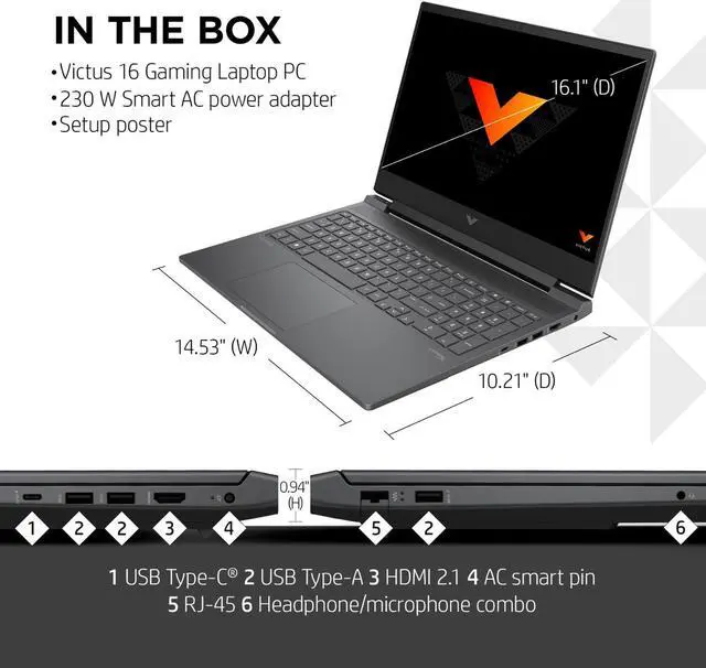 Alt view image 4 of 7 - HP 2024 Victus i7 RTX 4060 Gaming Laptop, 16.1" FHD 144Hz, Intel Core i7-14700HX, NVIDIA GeForce RTX 4060, 16GB DDR5 RAM, 512GB SSD, RGB Backlit KB, RJ-45, Wi-Fi 6, Windows 11 Home, Silver