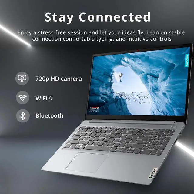 Alt view image 4 of 7 - Lenovo IdeaPad 1 Laptop, 15.6" FHD Touchscreen, Intel Core i3-1215U Processor, 12GB RAM, 512GB PCIe SSD, SD Card Reader, HDMI, Webcam, Wi-Fi 6, Windows 11 Home, Grey