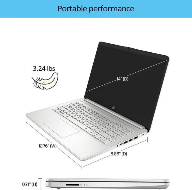 Alt view image 3 of 7 - HP Portable Laptop, 14" HD Display, Intel Pentium Silver N5030 Processor, 4GB RAM, 128GB SSD, Webcam, HDMI, SD Card Reader, Wi-Fi, Windows 11 Home, Silver, 1Year Microsoft 365