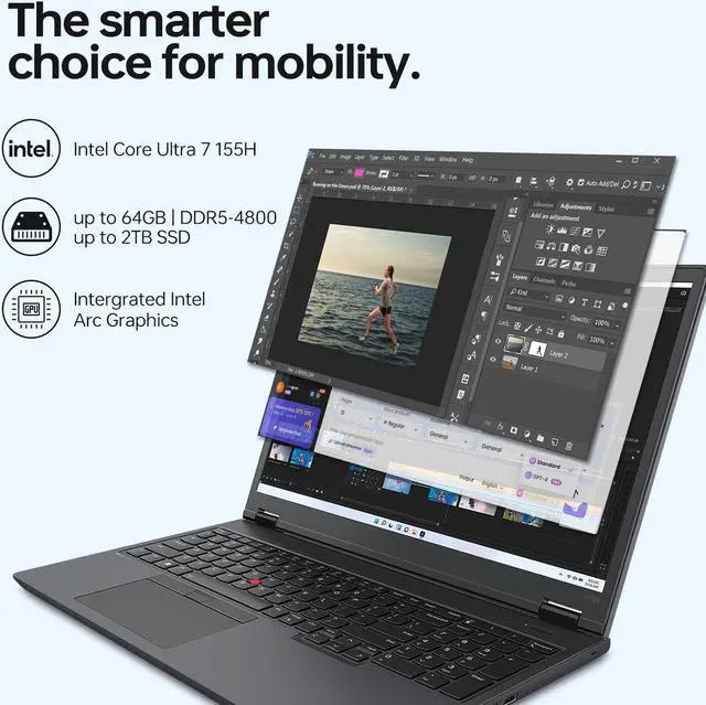 Alt view image 2 of 6 - Lenovo ThinkPad P16v Gen 2 Premium Mobile Workstation, 16" FHD+ Screen, Intel Core Ultra 7 155H, 64GB DDR5 RAM, 2GB SSD, Wi-Fi 6, Backlit Keyboard, Fingerprint Reader, Windows 11 Pro