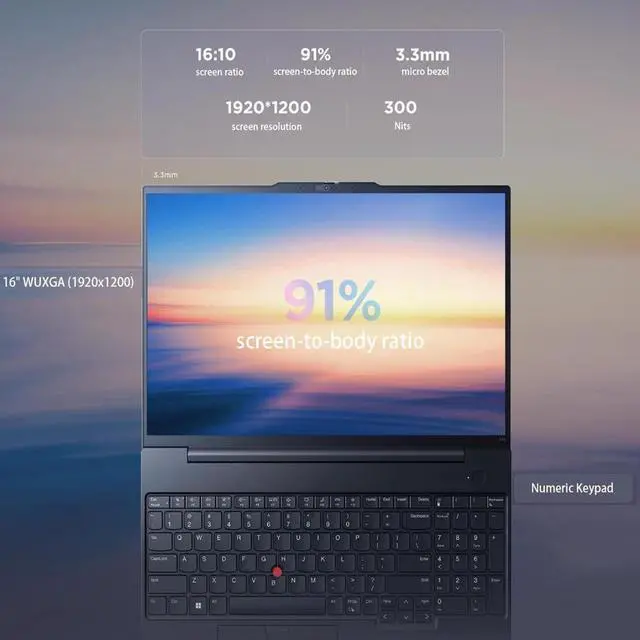 Alt view image 3 of 6 - Lenovo Newest ThinkPad E16 Gen 1 16" Business Laptop, 13th Gen Core i5-13420H (Beat Ryzen 5 7530U), 24GB RAM, 1TB SSD, Backlit Keyboard, Wi-Fi 6, Windows 11 Pro, Black