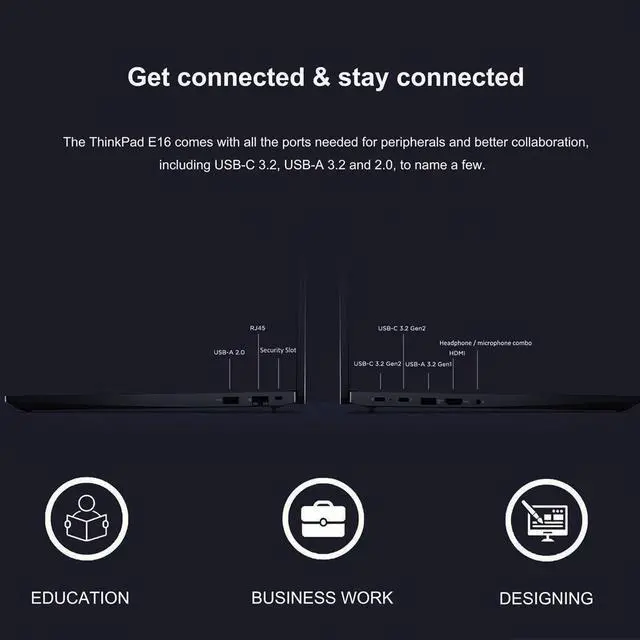 Alt view image 4 of 6 - Lenovo Newest ThinkPad E16 Gen 1 16" Business Laptop, 13th Gen Core i5-13420H (Beat Ryzen 5 7530U), 24GB RAM, 1TB SSD, Backlit Keyboard, Wi-Fi 6, Windows 11 Pro, Black