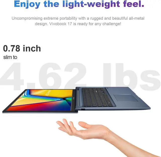 Alt view image 3 of 6 - ASUS Vivobook 17.3" FHD Daily Laptop, Intel Pentium Gold 8505, 8GB RAM, 128GB SSD, Webcam, Wi-Fi, Bluetooth, HDMI, Windows 11 Home, Quiet Blue
