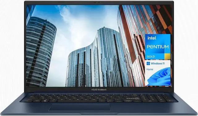 Main image of ASUS Vivobook 17.3" FHD Daily Laptop, Intel Pentium Gold 8505, 8GB RAM, 128GB SSD, Webcam, Wi-Fi, Bluetooth, HDMI, Windows 11 Home, Quiet Blue