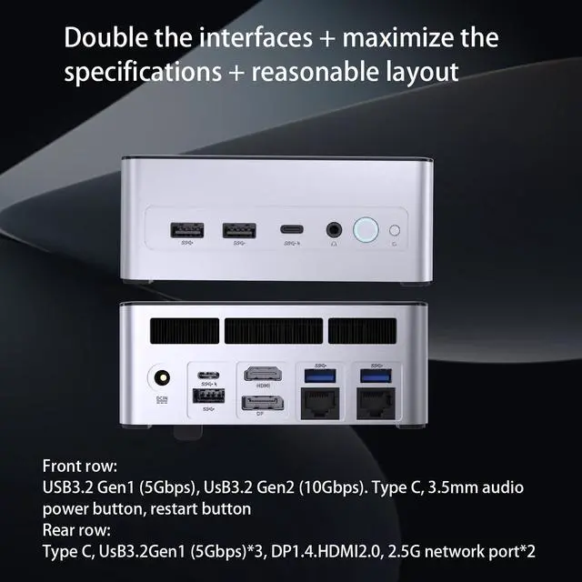 Alt view image 6 of 7 - Machcreator Business Mini Desktop, AMD 12-Core Ryzen 9 7940HS, AMD Ryzen AI with Radeon 780M, 16GB DDR5 RAM, 512GB SSD, Support 2-Monitor 4K, HDMI, DP, Type-C, RJ-45, Wi-Fi 6, W11 Pro