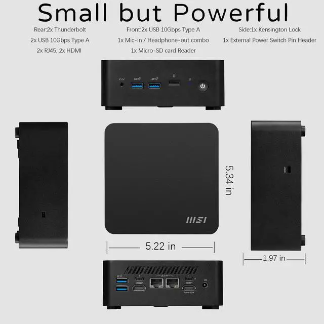 Alt view image 2 of 6 - MSI Cubi Mini Desktop Computer, Intel Core 3 100U, 32GB DDR5 RAM, 1TB SSD, Type C, HDMI, Support 2-Monitor 4K, MicroSD Card Reader, RJ-45, Windows 11 Pro