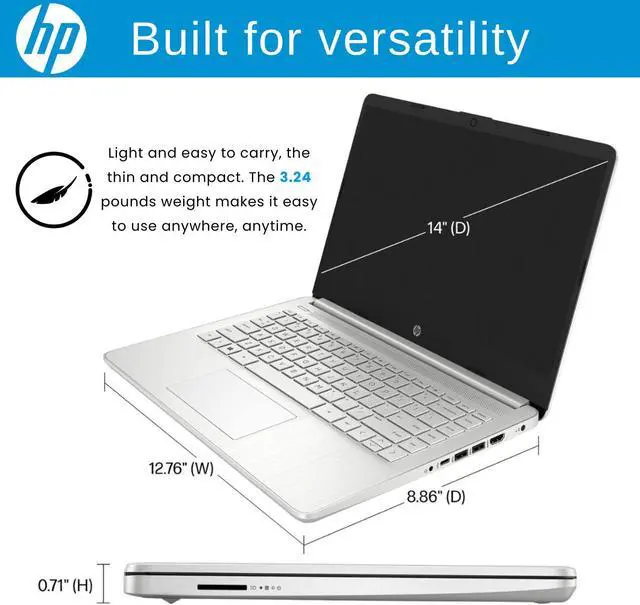 Alt view image 4 of 5 - HP Laptop, 14" HD Display, Intel Quad-Core Processor, 4GB RAM, 128GB Storage, SD Card Reader, 1 Year Microsoft 365, Webcam, Wi-Fi, Windows 11 Home, Silver