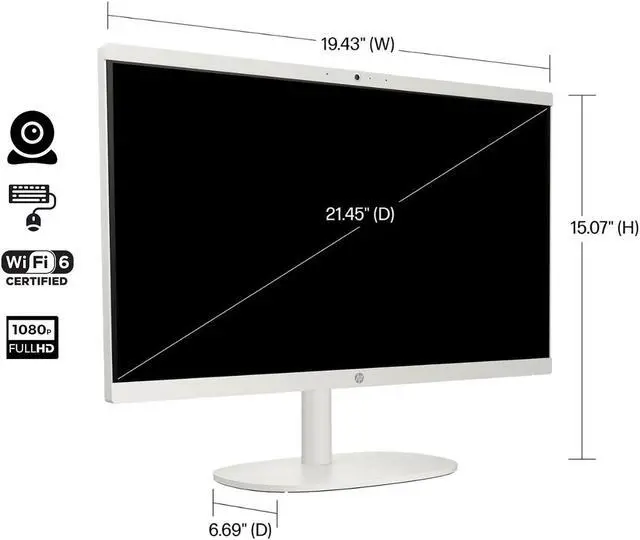 Alt view image 3 of 6 - HP Essential 22-dg0024 Daily All-in-One, 21.5" FHD 1920*1080 Non-touch 60Hz, Intel Celeron J4025, Intel UHD Graphics, 4GB DDR4 SODIMM, 128GB PCIe M.2 SSD, Wi-Fi 6, Windows 11 Home, White