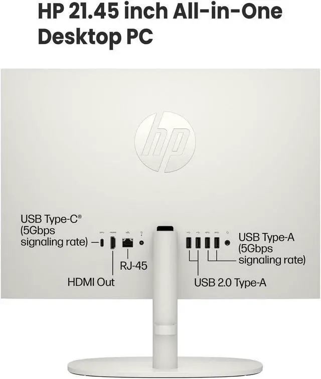 Alt view image 4 of 6 - HP Essential 22-dg0024 Daily All-in-One, 21.5" FHD 1920*1080 Non-touch 60Hz, Intel Celeron J4025, Intel UHD Graphics, 4GB DDR4 SODIMM, 128GB PCIe M.2 SSD, Wi-Fi 6, Windows 11 Home, White