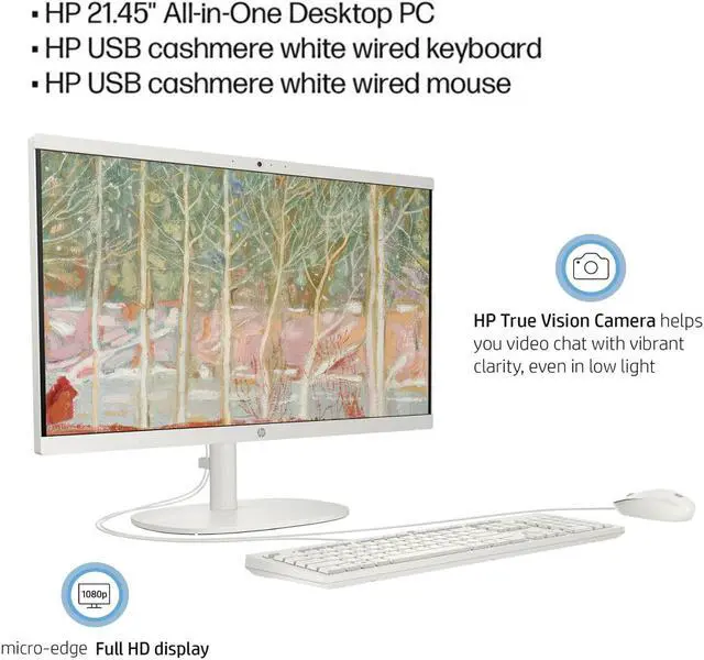 Alt view image 2 of 6 - HP Essential 22-dg0024 Daily All-in-One, 21.5" FHD 1920*1080 Non-touch 60Hz, Intel Celeron J4025, Intel UHD Graphics, 4GB DDR4 SODIMM, 128GB PCIe M.2 SSD, Wi-Fi 6, Windows 11 Home, White