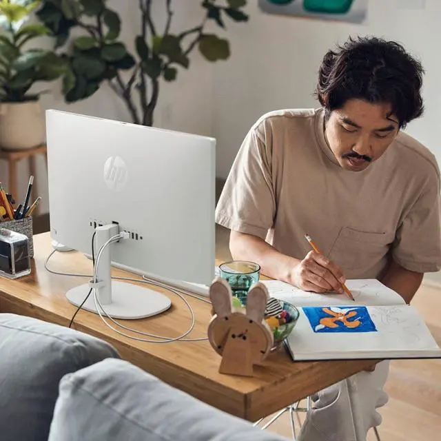 Alt view image 6 of 6 - HP Essential 22-dg0024 Daily All-in-One, 21.5" FHD 1920*1080 Non-touch 60Hz, Intel Celeron J4025, Intel UHD Graphics, 4GB DDR4 SODIMM, 128GB PCIe M.2 SSD, Wi-Fi 6, Windows 11 Home, White