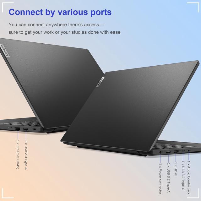 Alt view image 6 of 6 - Lenovo V-Series V15 Business Laptop, 15.6" FHD Display, AMD Ryzen 7 7730U, 16GB RAM, 1TB SSD, Numeric Keypad, HDMI, RJ45, Webcam, Wi-Fi, Windows 11 Pro, Black