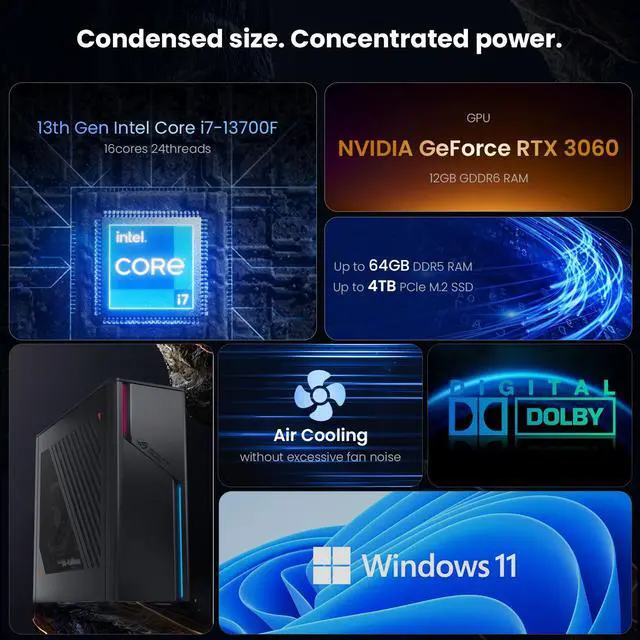Alt view image 2 of 6 - ASUS ROG G22CH Intel i7-13700F, NVIDIA GeForce RTX 3060 12GB GDDR6 Gaming Desktop, 32GB DDR5 RAM, 1TB SSD, Air cooler, RGB Light, Wired KB with Mouse, Windows 11 Home