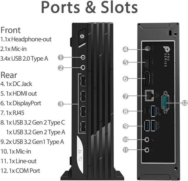 Alt view image 4 of 6 - MSI PRO DP21 Mini Business Desktop, 13th Gen Intel 16-Core i7-13700 Processor, 64GB RAM, 2TB SSD, HDMI, DP, Type-C, Support 2-Monitor 4K, Wired Keyboard & Mouse, Wi-Fi 6, Windows 11 Pro, Black