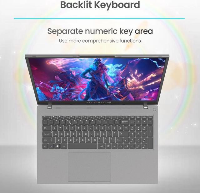 Alt view image 4 of 5 - Machenike Machcreator N17A 17.3" Laptop, 17.3" FHD 120Hz Display, Intel N100 Processor, 8GB DDR5 RAM, 256GB SSD, Backlit Keyboard, SD Card Reader, Wi-Fi, HDMI, Webcam, Windows 11 Home, Gray