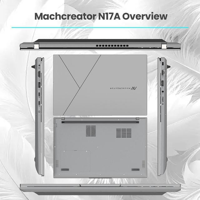 Alt view image 5 of 5 - Machenike Machcreator N17A 17.3" Laptop, 17.3" FHD 120Hz Display, Intel N100 Processor, 8GB DDR5 RAM, 256GB SSD, Backlit Keyboard, SD Card Reader, Wi-Fi, HDMI, Webcam, Windows 11 Home, Gray
