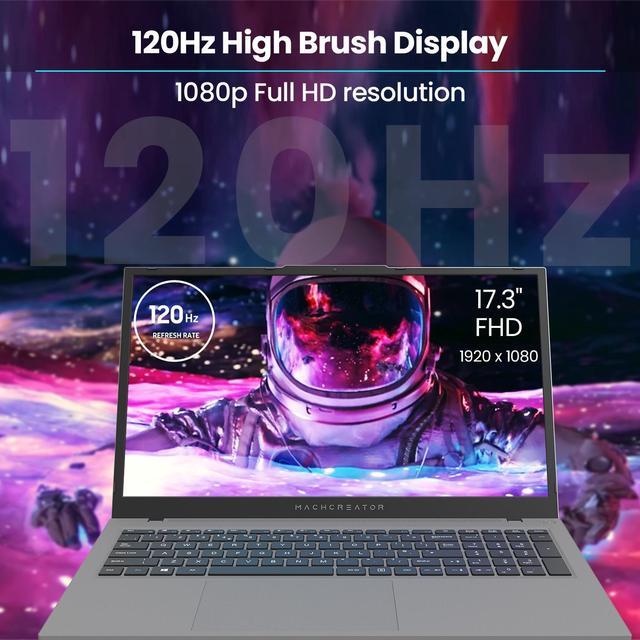 Alt view image 3 of 5 - Machenike Machcreator N17A 17.3" Laptop, 17.3" FHD 120Hz Display, Intel N100 Processor, 8GB DDR5 RAM, 256GB SSD, Backlit Keyboard, SD Card Reader, Wi-Fi, HDMI, Webcam, Windows 11 Home, Gray