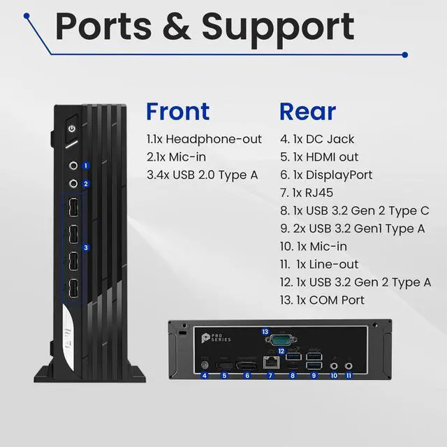 Alt view image 6 of 6 - MSI PRO DP21 Mini Business Desktop, Intel 10-Core i5-13400 Processor, 32GB RAM, 1TB SSD, HDMI, DP, Type-C, Support 2-Monitor 4K, Wired Keyboard & Mouse, Wi-Fi 6, Windows 11 Pro, Black