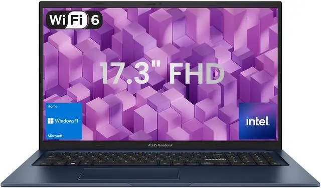 Main image of ASUS Vivobook 17.3 FHD IPS Laptop, Intel Core i3-1215U, 40GB RAM, 2TB PCIe SSD, Wi-Fi 6, Type-C, HDMI, Webcam, Bluetooth, Windows 11 Home, Blue
