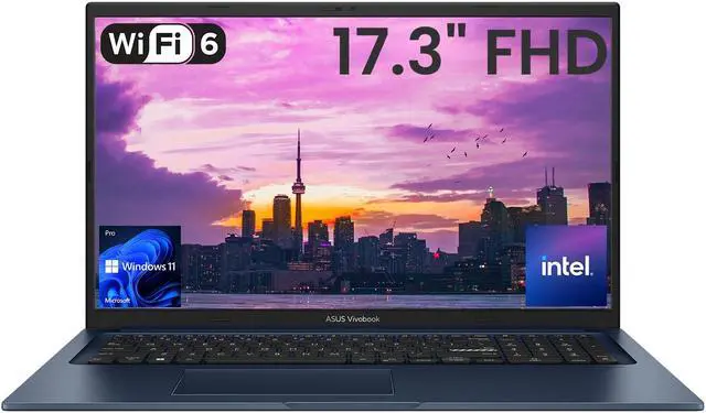 Main image of ASUS Vivobook 17.3 FHD IPS Laptop, Intel Core i3-1215U, 16GB RAM, 512GB PCIe SSD, Wi-Fi 6, Type-C, HDMI, Webcam, Bluetooth, Windows 11 Pro, Blue