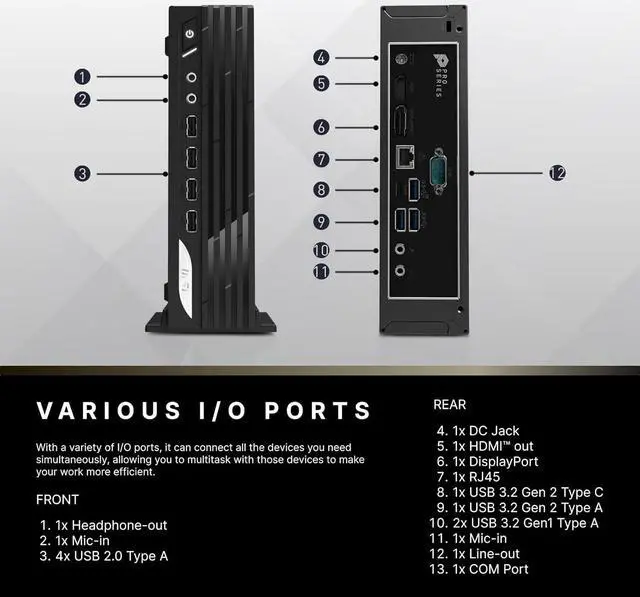Alt view image 6 of 6 - MSI PRO DP21 Business MFF Desktop, Intel Core i7-13700, 32GB RAM, 1TB SSD, Wi-Fi 6, Win 11 Pro, Black