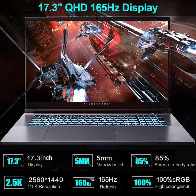 Alt view image 3 of 6 - Thunderobot 911Plus (2024) Gaming Laptop, 17.3" QHD 165hz Display, Intel Core i7-13620H, GeForce 4070, 32GB DDR5 RAM, 1TB SSD, RGB Backlit Keyboard, HDMI, Wi-Fi, Windows 11 Home, Silver