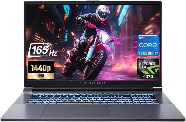 Main image of Thunderobot 911Plus (2024) Gaming Laptop, 17.3" QHD 165hz Display, Intel Core i7-13620H, GeForce 4070, 32GB DDR5 RAM, 1TB SSD, RGB Backlit Keyboard, HDMI, Wi-Fi, Windows 11 Home, Silver