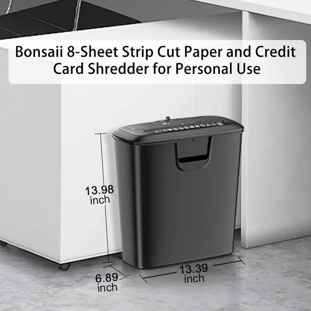 Alt view image 3 of 6 - Bonsaii Paper Shredder for Home Use, 8-Sheet StripCut Home Office Shredder, CD/Credit Card Shredder Machine with Overheat Protection, 3.4 Gallons Wastebasket