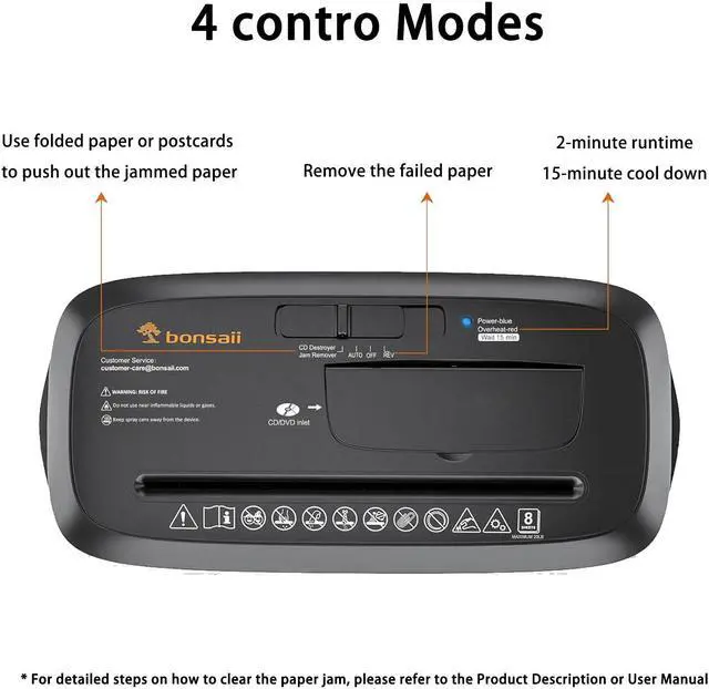 Alt view image 4 of 6 - Bonsaii Paper Shredder for Home Use, 8-Sheet StripCut Home Office Shredder, CD/Credit Card Shredder Machine with Overheat Protection, 3.4 Gallons Wastebasket