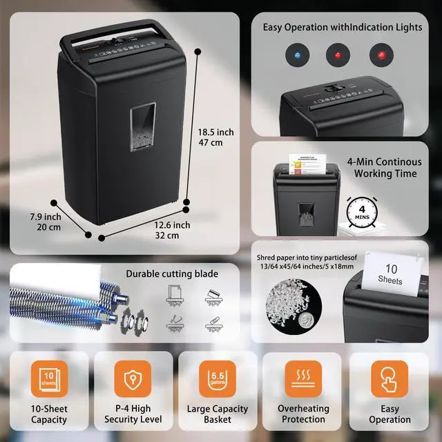Alt view image 2 of 6 - Bonsaii 10-Sheet Cross Cut Paper Shredder, 5.5 Gal Home Office Heavy Duty Shredder for Credit Card, Staple, Clip with Transparent Window(C209-D)