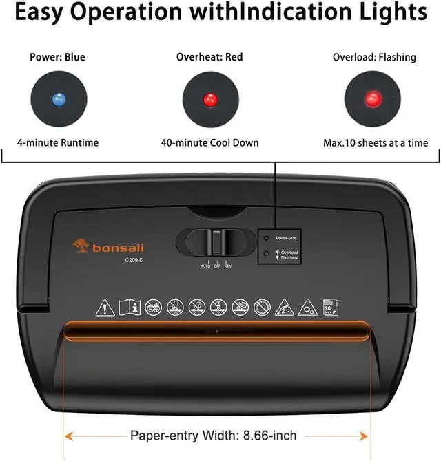 Alt view image 4 of 6 - Bonsaii 10-Sheet Cross Cut Paper Shredder, 5.5 Gal Home Office Heavy Duty Shredder for Credit Card, Staple, Clip with Transparent Window(C209-D)