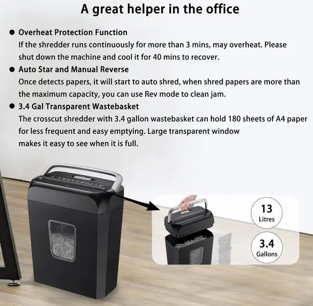 Alt view image 6 of 6 - Bonsaii Paper Shredder for Home Use,6-Sheet Crosscut Paper and Credit Card Shredder for Home Office with Handle for Document,Mail,Staple,Clip-3.4 Gal Wastebasket(C237-B)