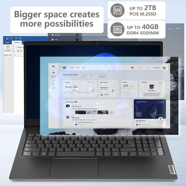 Alt view image 6 of 6 - Lenovo V15 Business Laptop, 15.6" FHD, AMD Ryzen 7 7730U, 16GB RAM, 1TB SSD, Wi-Fi 6, HDMI, Type-C, Webcam, Windows 11 Pro, Black