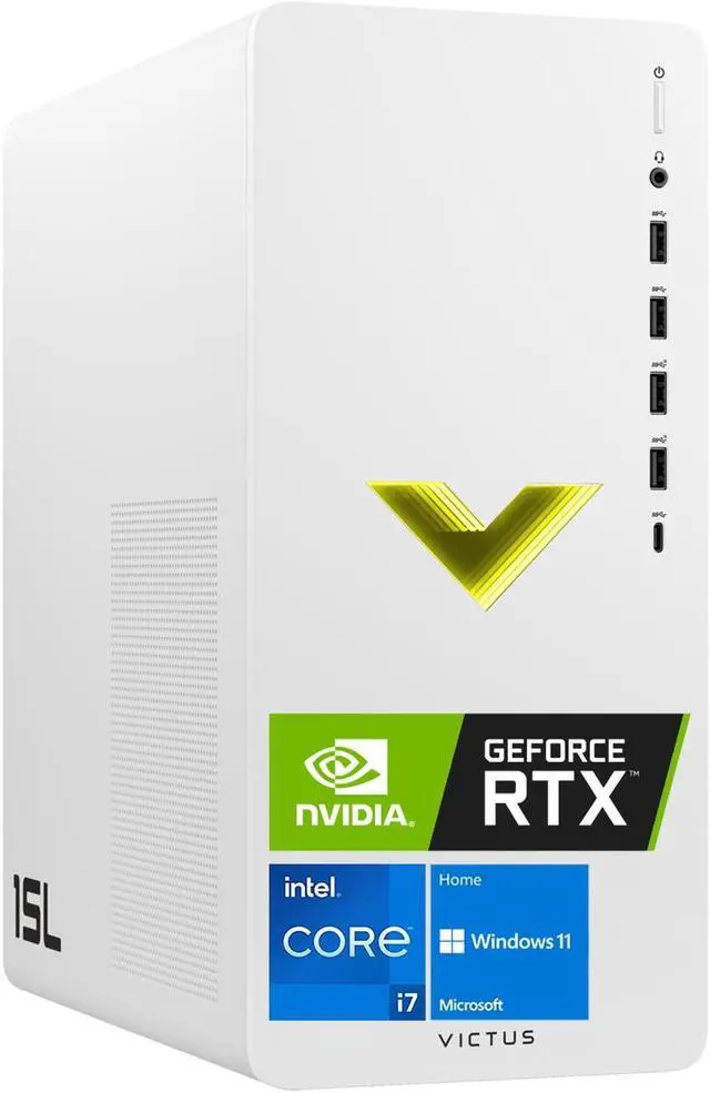 Main image of HP Victus 15L i7 RTX 4060 Premium Gaming Desktop, Intel i7-14700F, GeForce RTX 4060, 3D Modeling, 64GB RAM, 4TB SSD, Wi-Fi 6, DP Port, Type-C, Windows 11 Home, White