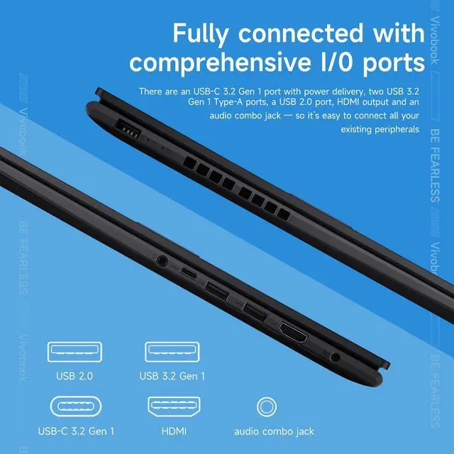 Alt view image 6 of 7 - ASUS Vivobook 16 F1605 Laptop, 16" WUXGA Display, Intel Core i7-1355U, 40GB RAM, 1TB SSD, Numeric Keypad, Wi-Fi, Windows 11 Home, Black