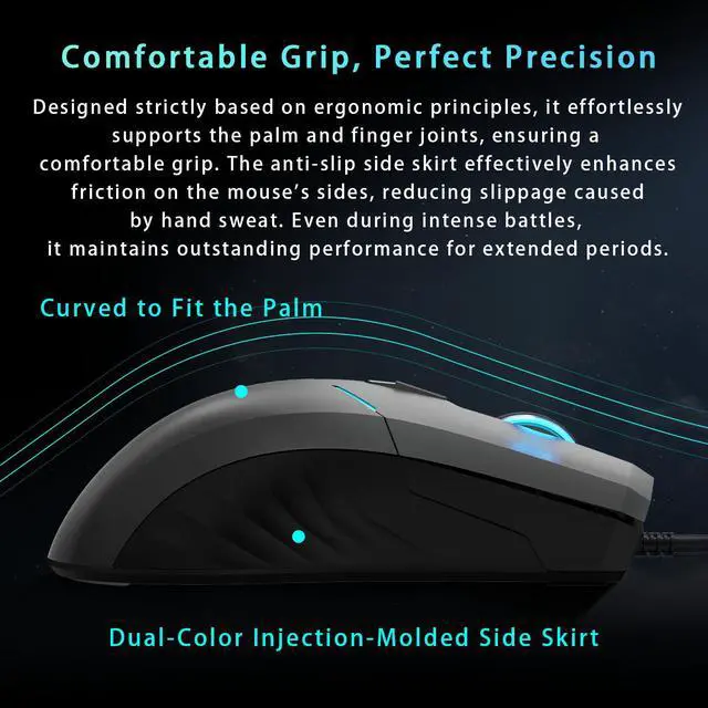 Alt view image 5 of 6 - Thunderobot MG701 Wired Gaming Mouse, Ultimate Gaming-Grade Chip, 4200 DPI Optical Sensor, High Rolling Rate, Ergonomic Design with Anti-Slip Side Grips, Black