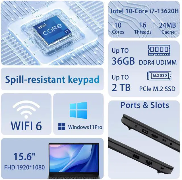 Alt view image 2 of 5 - Lenovo V-Series High-Performance & Multitasking Business Laptop, 15.6" FHD 1920*1080, Intel Core i7-13620H, 20GB RAM, 512GB SSD, Webcam, Wi-Fi 6, Windows 11 Pro, Black