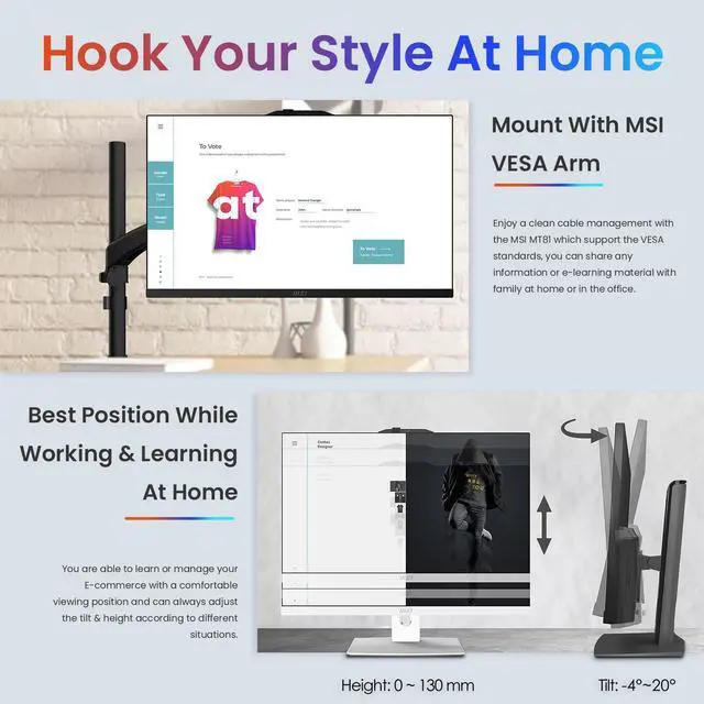 Alt view image 5 of 6 - MSI Pro Modern 23.8" FHD AIO Desktop, Touchscreen Display, 10 Cores Intel Core 5 120U, 32GB DDR5 RAM, 1TB SSD, Adjustable Height & Angle, IR Webcam, MSI AI Engine, Wi-Fi 6, Windows 11 Pro, Black