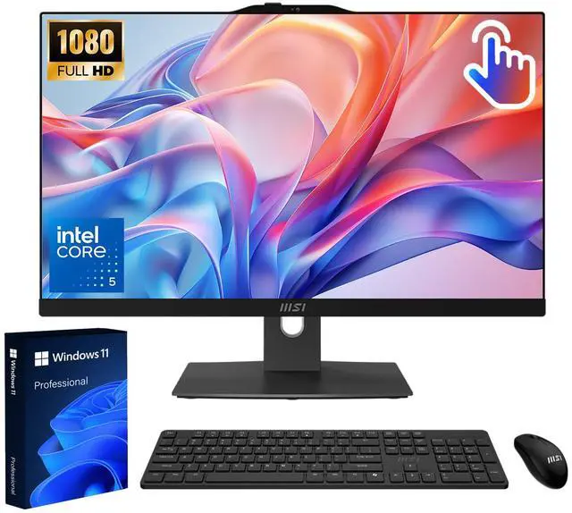 Main image of MSI Pro Modern 23.8" FHD AIO Desktop, Touchscreen Display, 10 Cores Intel Core 5 120U, 32GB DDR5 RAM, 1TB SSD, Adjustable Height & Angle, IR Webcam, MSI AI Engine, Wi-Fi 6, Windows 11 Pro, Black