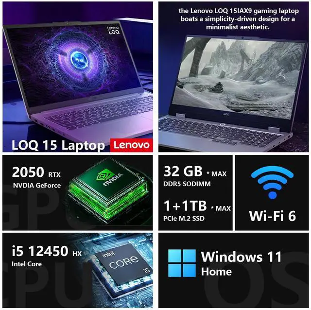 Alt view image 2 of 7 - Lenovo LOQ AI-Powered Gaming Laptop, 15.6 FHD 144Hz, Intel i5-12450HX, NVIDIA GeForce RTX 2050, 16GB DDR5 RAM, 2TB SSD (1TB+1TB), Buttonless Mylar surface multi-touch touchpad, Wi-Fi 6, Win11 Home